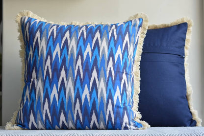 Ikat Design Printed Blue Colour Cushion Cover Size 16"x16"