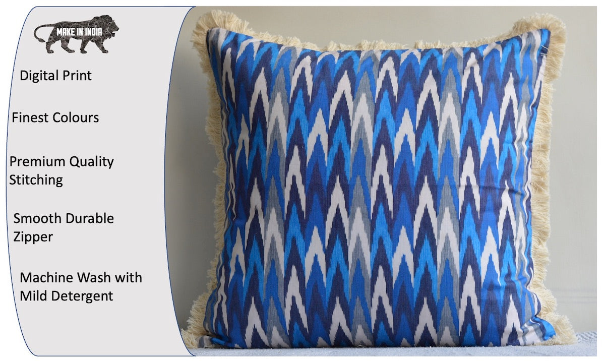 Ikat Design Printed Blue Colour Cushion Cover Size 16"x16"