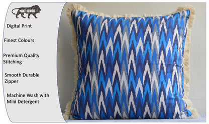 Ikat Design Printed Blue Colour Cushion Cover Size 16"x16"