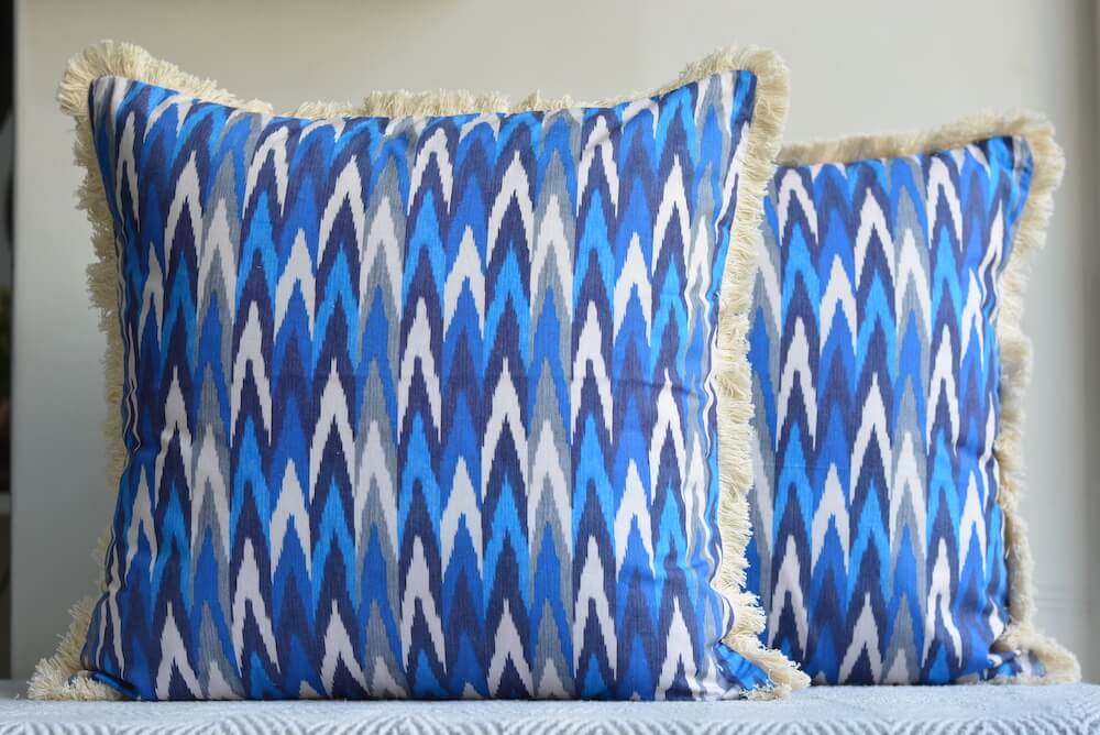 Ikat Design Printed Blue Colour Cushion Cover Size 16"x16"