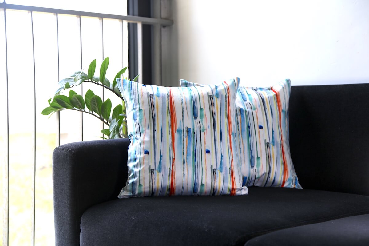 Abstract Brush Strokes Design Printed Velvet White Multicolour Cushion Cover Size 16"x16"