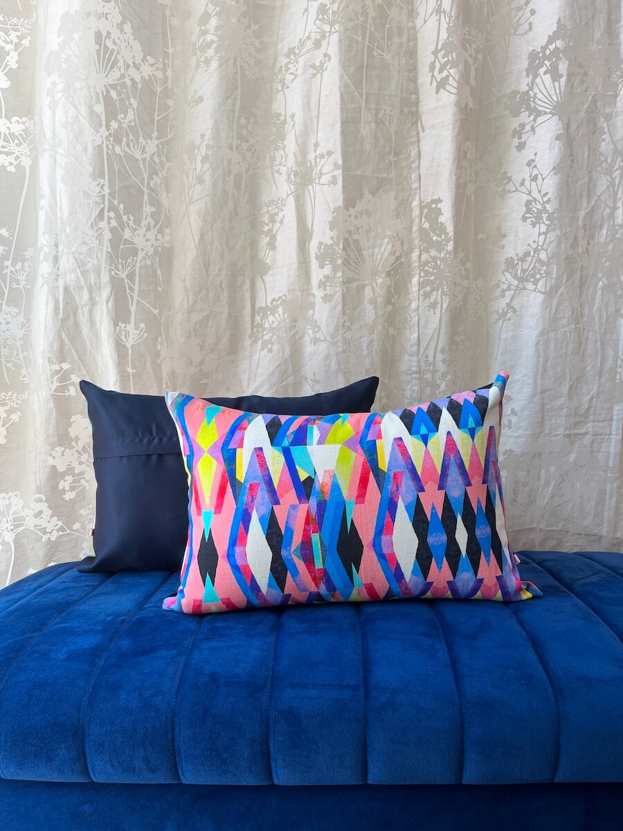 Reflecting Pattern Printed Cotton Canvas Multicolour Lumbar Cushion Cover Size 12"x18"