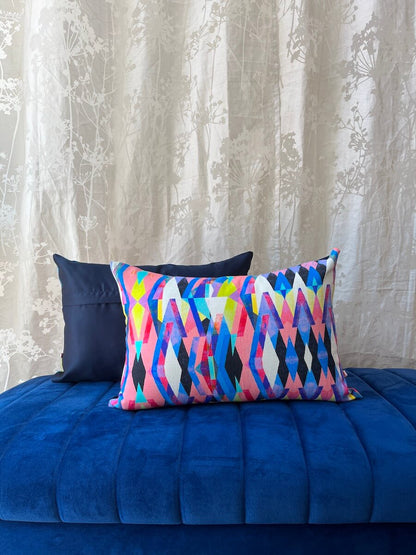 Reflecting Pattern Printed Cotton Canvas Multicolour Lumbar Cushion Cover Size 12"x18"