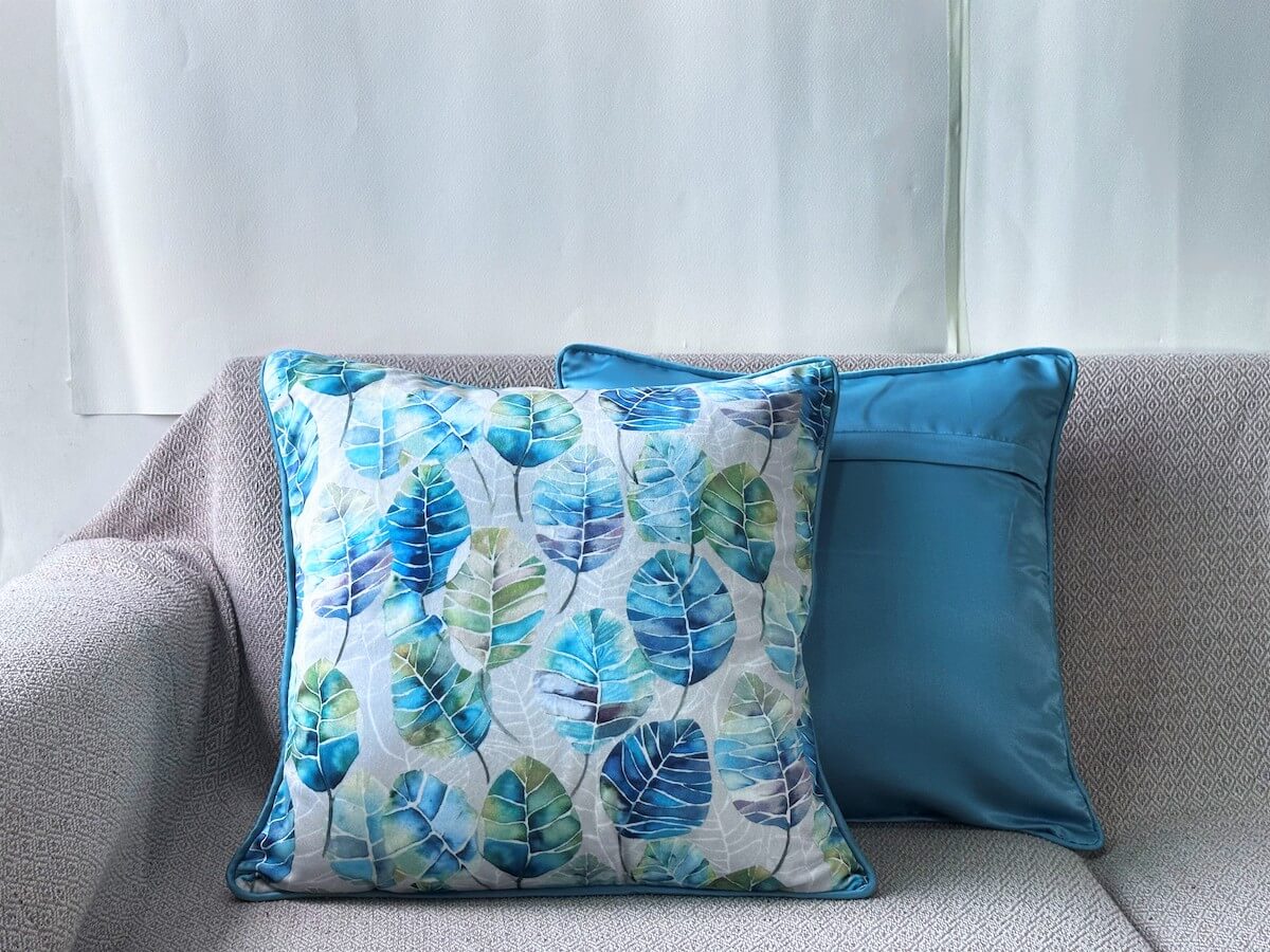 Fall Leaves Shaded Printed Velvet White Multicolour Cushion Cover Size 16"x16"