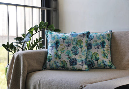 Fall Leaves Shaded Printed Velvet White Multicolour Cushion Cover Size 16"x16"