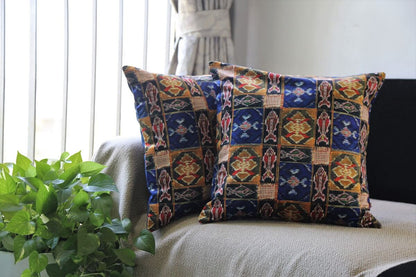 Indian Vintage Patola Design Printed Velvet Multicolour Cushion Cover Size 16"x16"
