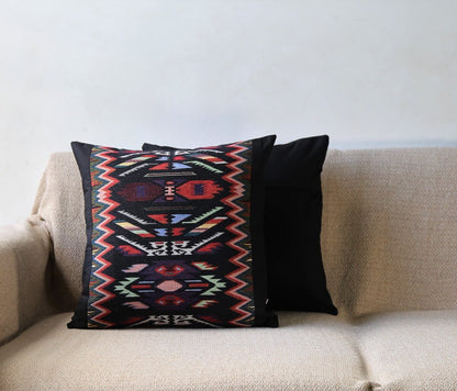 Aztec Pattern Cotton Handloom Black Cushion Cover Size 16"x16"