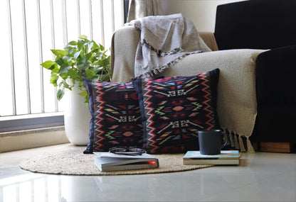 Aztec Pattern Cotton Handloom Black Cushion Cover Size 16"x16"